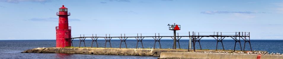 Lighthouse and Pier on Lake Michigan